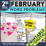 2nd Grade February Word Problems printable and digital mat