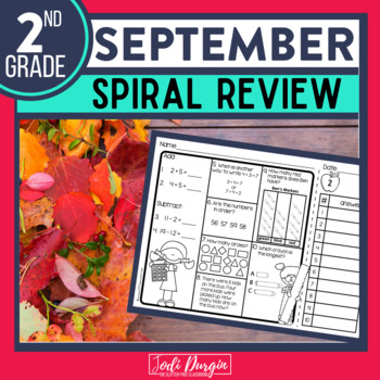Preview of SEPTEMBER Spiral Review Worksheets BACK TO SCHOOL Math Activities 2nd Grade