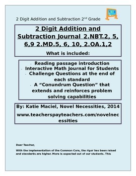 Preview of 2nd Grade 2 Digit Addition and Subtraction Interactive Student Journal