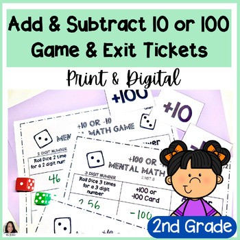 Preview of 2nd Grade 2.NBT.8 Mental Math | Add & Subtract 10 or 100 Game & Exit Tickets