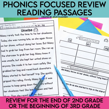 Preview of 2nd, 3rd Grade Phonics Focused Review Reading Passages Comprehension Questions
