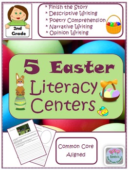 Preview of 2nd Grade - 5 Easter Literacy Centers - Common Core Aligned