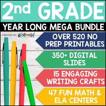Preview of 2nd Grade Activities MEGA Bundle Math Reading Worksheets Centers Writing Crafts