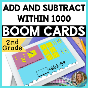Preview of Add and Subtract within 1000 Boom Cards! 2nd & 3rd Grade 2.NBT.B.7, 3.NBT.A.2