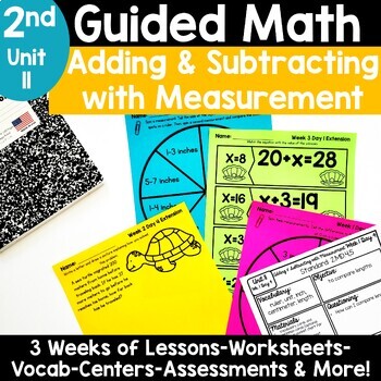 Preview of 2nd Grade Adding and Subtracting with Measurement Worksheets Word Problems Games