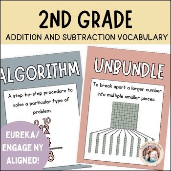 Preview of 2nd Grade Addition/Subtraction Vocabulary | Eureka/EngageNY Aligned |Earthy Boho