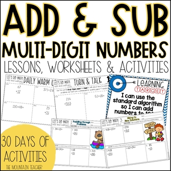 Preview of 2 and 3 Digit Addition and Subtraction Worksheets for 2nd Grade Math Curriculum