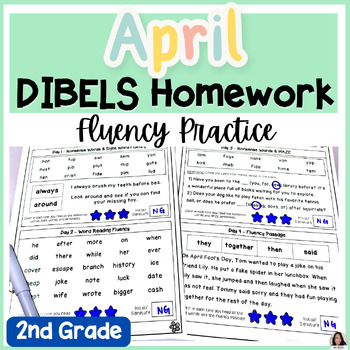 Preview of 2nd Grade April Reading Fluency Homework DIBELS 8 | NWF, WRF, ORF, MAZE HW