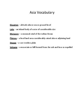 Preview of 2nd Grade - Asia Vocabulary