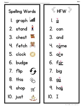 Preview of 2nd Grade BM Phonics Spelling and HFW Word Lists