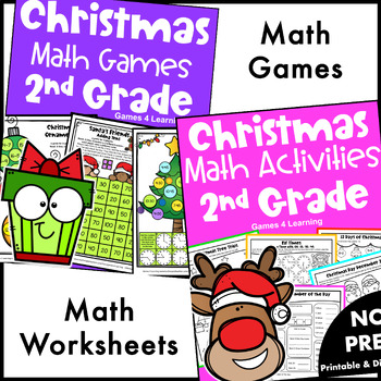 2nd Grade BUNDLE: Fun Christmas Math Activities with Games and Worksheets