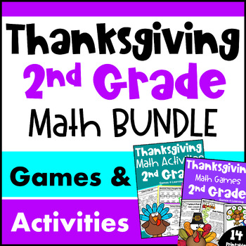 Preview of 2nd Grade BUNDLE: Fun Thanksgiving Math Activities with Games and Worksheets