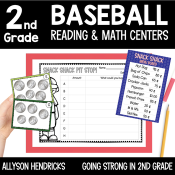 Preview of 2nd Grade Baseball Reading & Math Centers