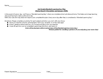 Preview of 2nd Grade Blended Learning Day Plan, Choice Board for December& January Skills