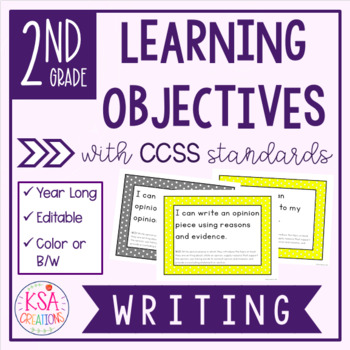Preview of 2nd Grade CCSS Writing Learning Objectives - DIGITAL for Distance Learning!