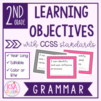 Preview of 2nd Grade "I Can" Statements and Standards | CCSS Grammar | Distance Learning