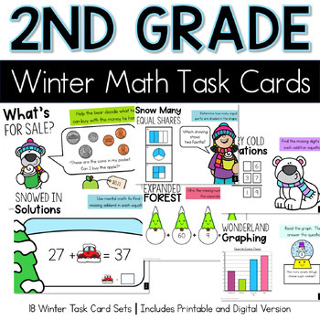 Preview of 2nd Grade CCSS Math Task Cards for Winter Math Centers Stations