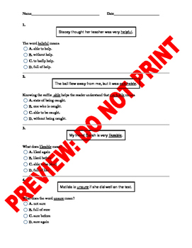 Preview of 2nd Grade CCSS Roots and Affixes Assessment Bank