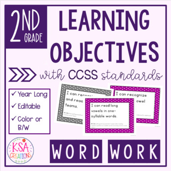 Preview of 2nd Grade "I Can" Statements and Standards | CCSS Word Work | Distance Learning