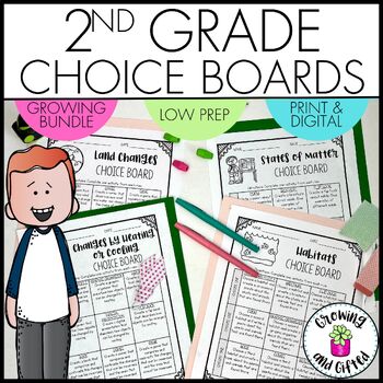 Preview of 2nd Grade Choice Boards for Differentiation & Early Finishers - Science and More