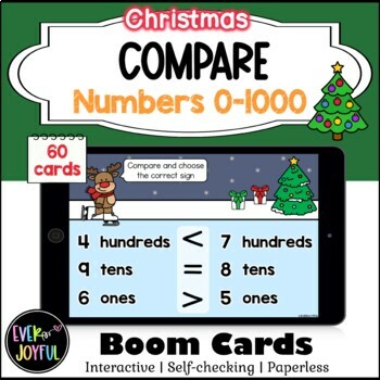 Preview of 2nd Grade Christmas Math Boom Cards | Compare Numbers 0-1000