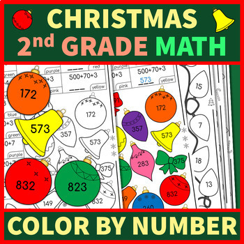 Preview of 2nd Grade Christmas Math | Color by Number