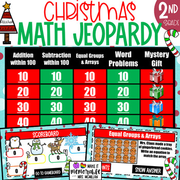 Preview of 2nd Grade Christmas Math Jeopardy Review Game (EDITABLE)