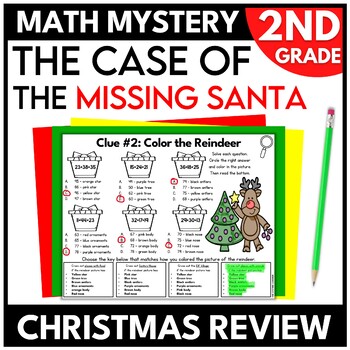 Preview of 2nd Grade Christmas Math Mystery December Escape Room Where is Santa Math Game