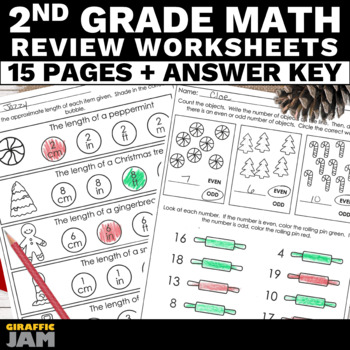 Preview of 2nd Grade Christmas Math Review Packet of Christmas Activities for Math Review