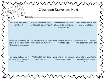 Preview of 2nd Grade Classroom Scavenger Hunt (Editable)