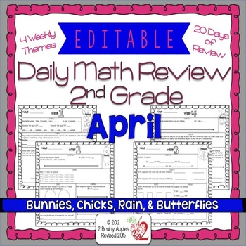 Preview of Math Morning Work 2nd Grade April Editable, Spiral Review, Distance Learning