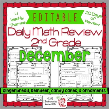Preview of Math Morning Work 2nd Grade December Editable, Spiral Review, Distance Learning