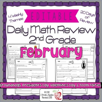 Preview of Math Morning Work 2nd Grade February Editable, Spiral Review, Distance Learning
