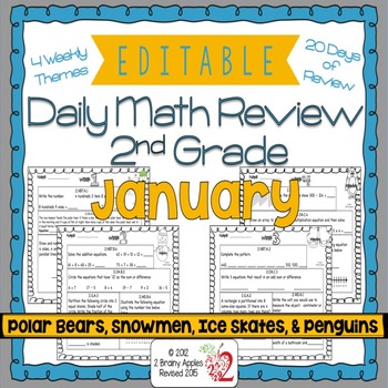 Preview of Math Morning Work 2nd Grade January Editable, Spiral Review, Distance Learning