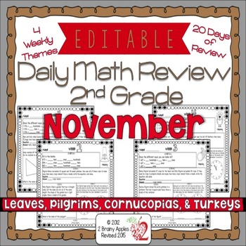 Preview of Math Morning Work 2nd Grade November Editable, Spiral Review, Distance Learning