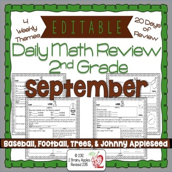 Preview of Math Morning Work 2nd Grade September Editable, Spiral Review, Distance Learning