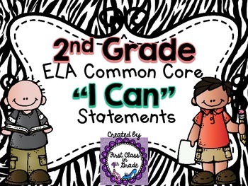 Preview of 2nd Grade Common Core ELA "I Can" Statements (Zebra)