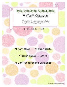 Preview of 2nd Grade Common Core English Language Arts "I Can" Statements