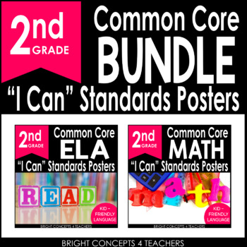 Preview of 2nd Grade Common Core "I Can" Kid Friendly Statements {ELA & MATH BUNDLE}