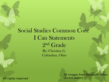 Preview of 2nd Grade Common Core I Can Statements for Social Studies