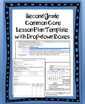 Preview of 2nd Grade Common Core Lesson Plan Template with Drop-down Boxes