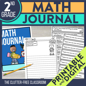 Preview of Math Writing Prompts and Journal Cover for 2nd Grade | Digital and Printable