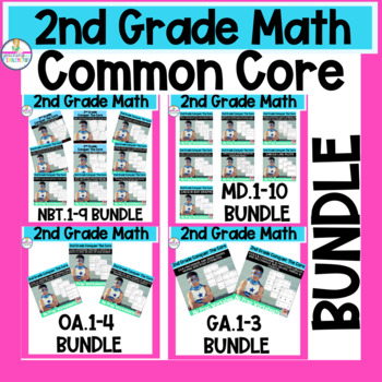 Preview of 2nd Grade Common Core Math Worksheets Year Long MEGA Bundle No Prep!