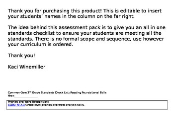 Preview of 2nd Grade Common Core Standards Student Checklist {Editable}