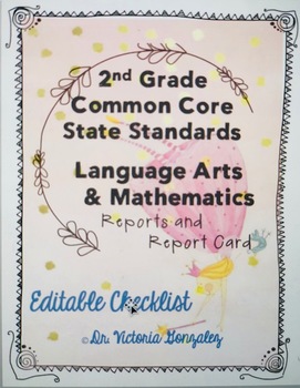 Preview of EDITABLE 2nd Grade Common Core Standards (ELA & Math)  Report Card with IXL