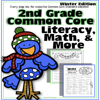 Preview of 2nd Grade Common Core: Winter Themed Math & ELA Pack 100% Aligned