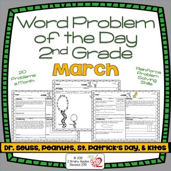 Preview of Word Problems 2nd Grade, March, Spiral Review, Distance Learning