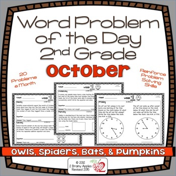 Preview of Word Problems 2nd Grade, October, Spiral Review, Distance Learning