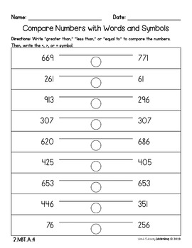 2nd Grade, Comparing 3-digit Numbers- No Prep Practice Worksheets