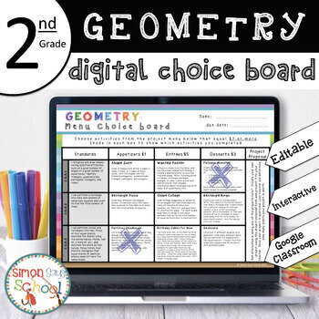 Preview of 2nd Grade DIGITAL Geometry Choice Board – EDITABLE - Distance Learning